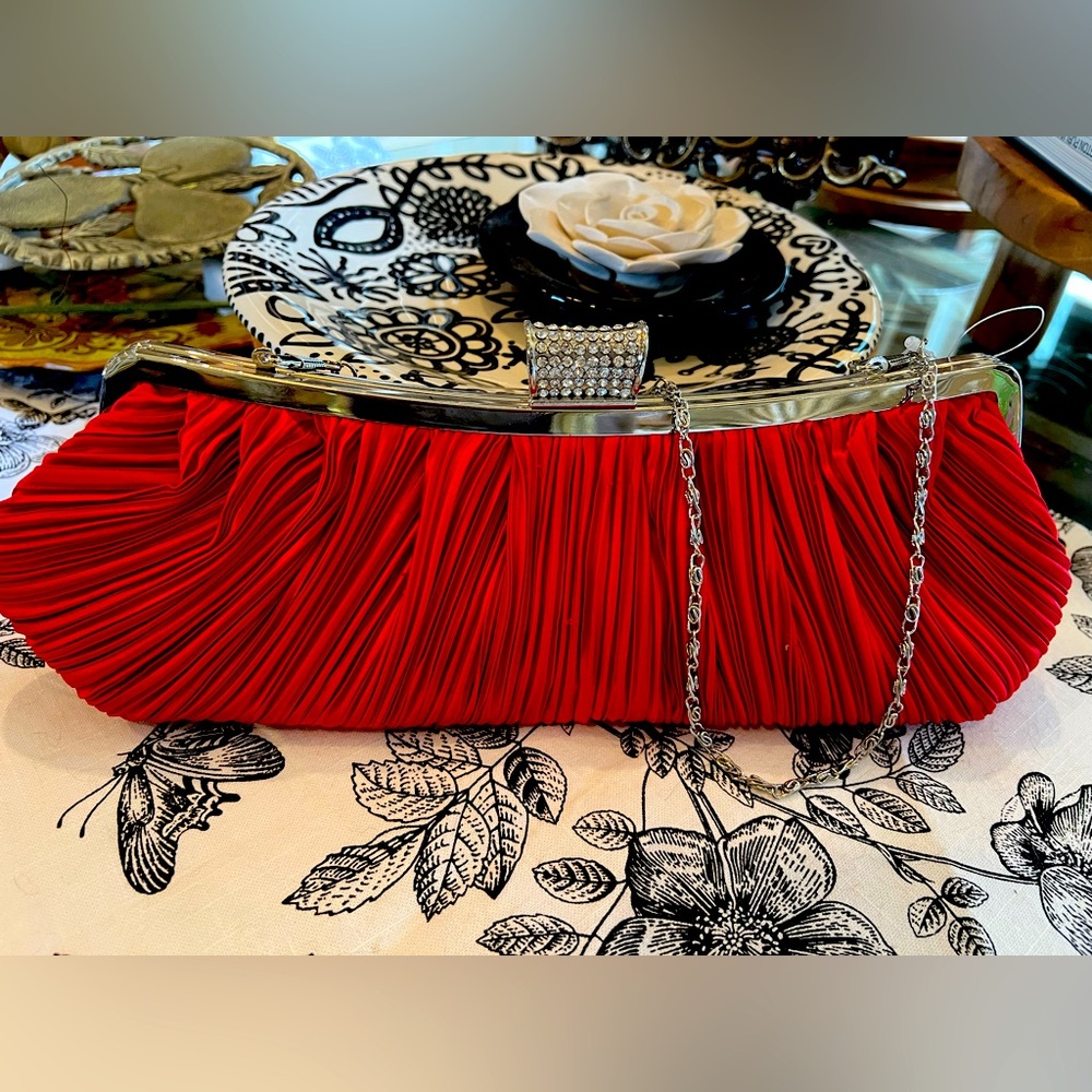 Chic Red Evening Clutch with Silver Accents